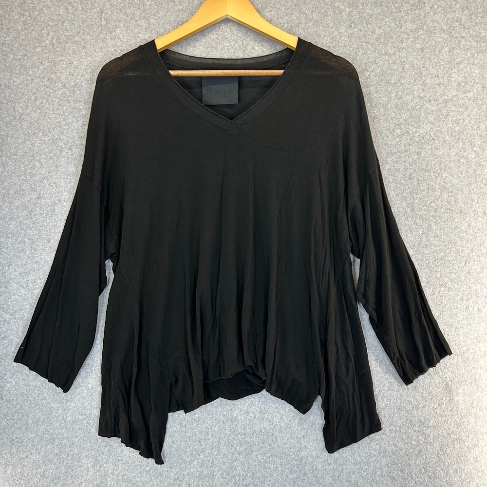 Blanque Black V Neck 3/4 Sleeve Top Shirt‎ Womens Size 1 Casual Relaxed Classic